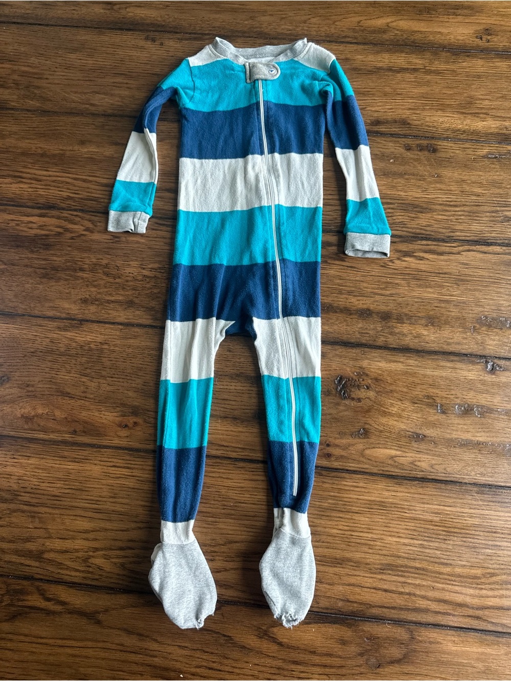 Burts Bees Baby Striped Blue & White One-Piece Footed Pajamas